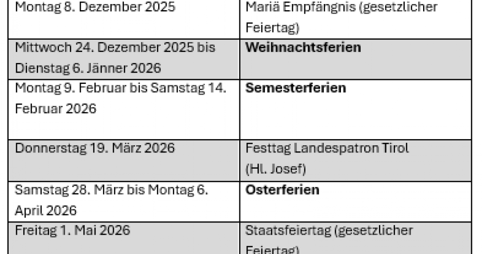 Schulfreie Tage